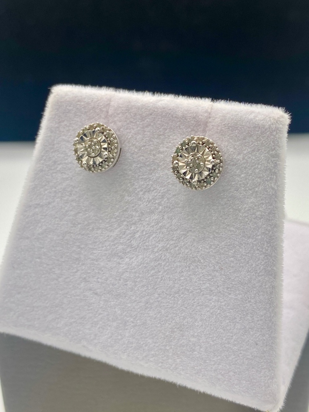 Beautiful Natural Diamond Halo Stud Earrings 925 Sterling Silver Round Fine